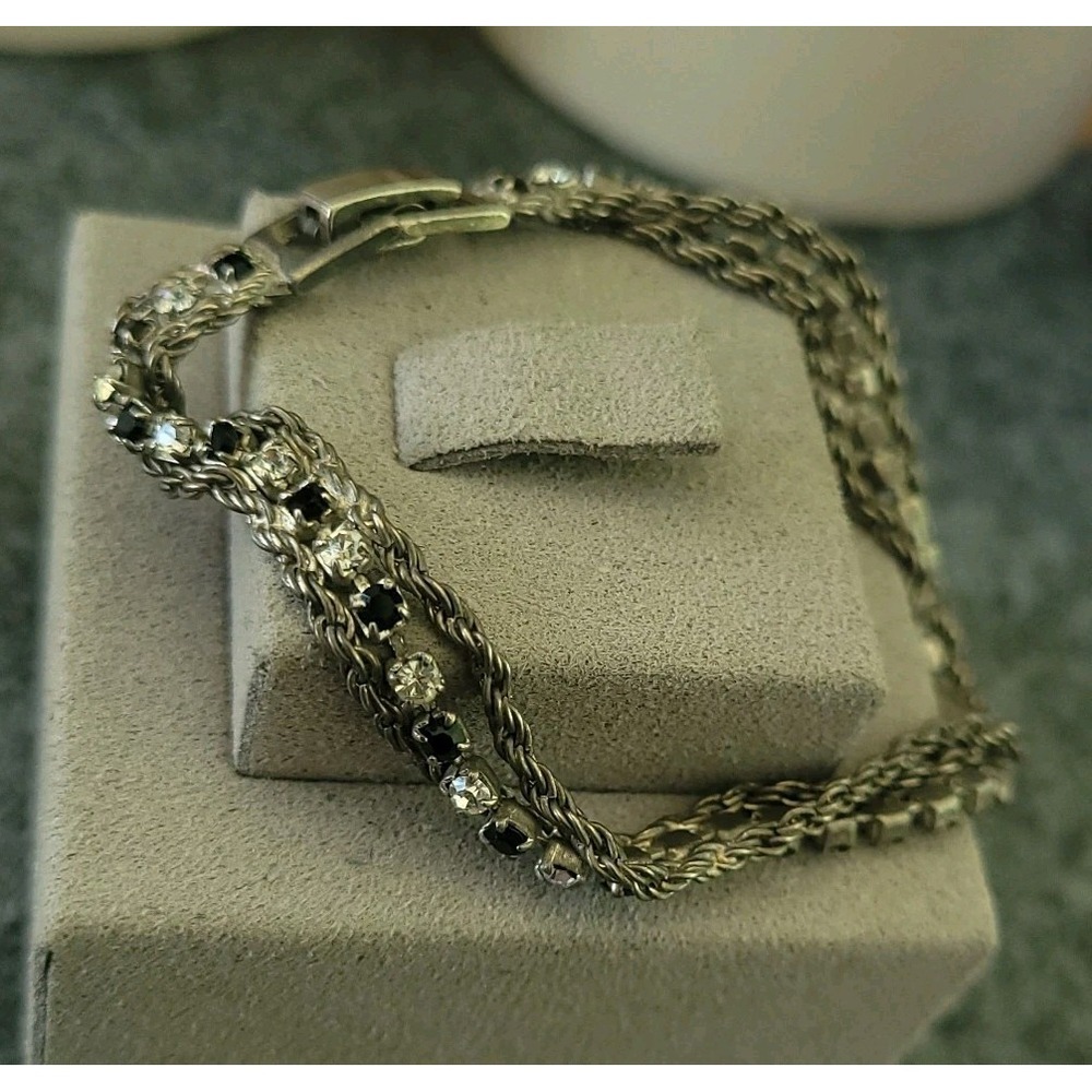 Silver-Tone Multi-Strand Rhinestone Rope Chain Bracelet 7"